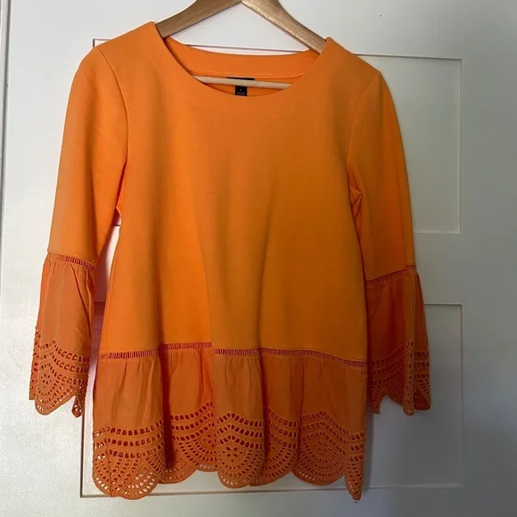 Ann Taylor Sorrento Orange Eyelet Hem Top - Picture 3 of 4